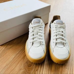 CHLOE Franckie White And Navy Leather Sneakers